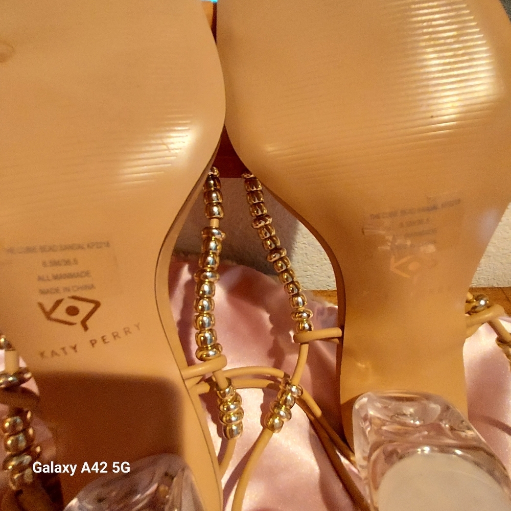 Katy Perry Collections Tan Beaded T-Strap Sandals - Picture 7 of 8